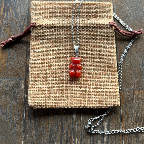 Carnelian Gummy Bear Necklace Carnelian Necklace Y2K Crystal Necklace - Picture 1 of 3